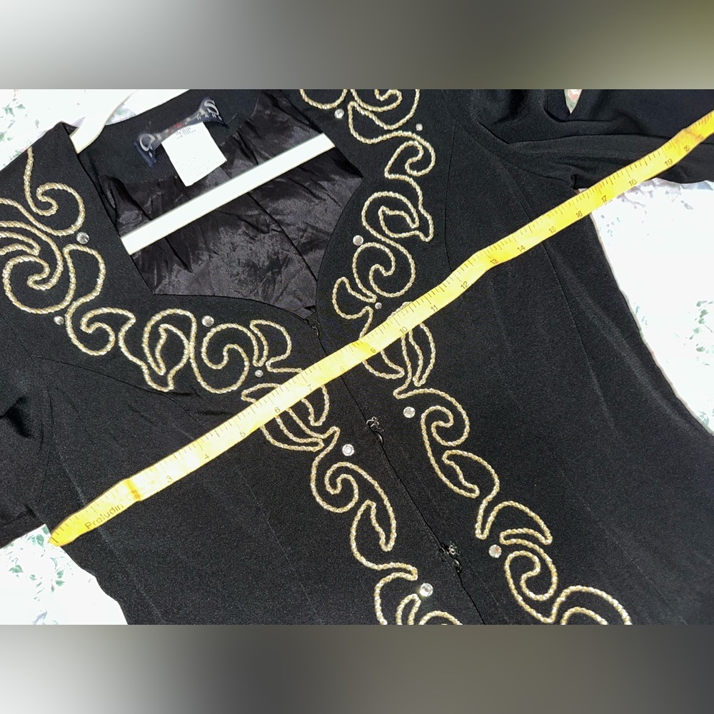 Black Blouse with Gold Embroidered V-Neck - Picture 6 of 8
